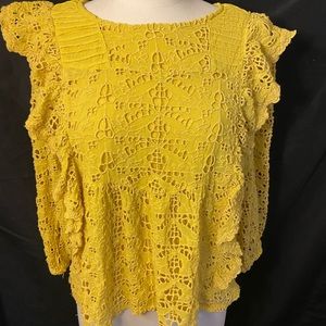 ⬇️Anthropology Mustard Colored Eyelet Ruffed Crop Top